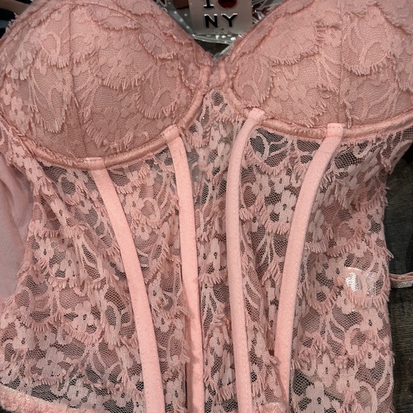 Women’s sexy corset crop top lace push up bustier tank backless deep v pink - Picture 7 of 9